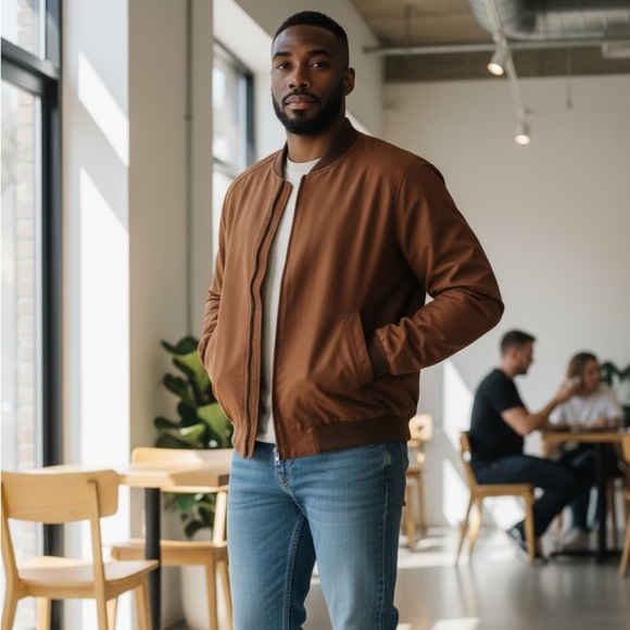 Vintage Camel Brown Suede Bomber Jacket - Picture 3 of 3